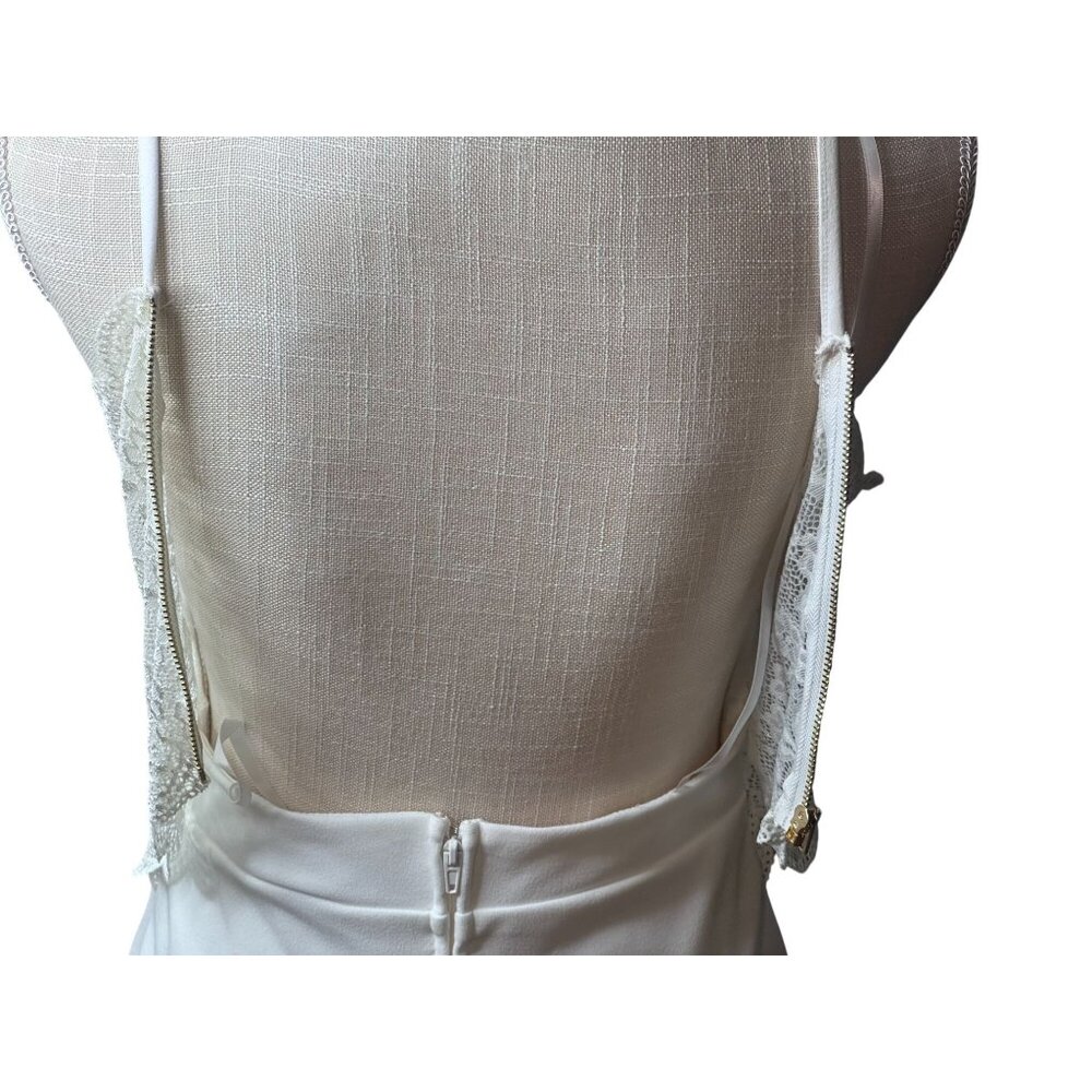 White Spaghetti Strap Lace Back Midi Dress Gold Zipper Formal Wedding Homecoming - Picture 15 of 16
